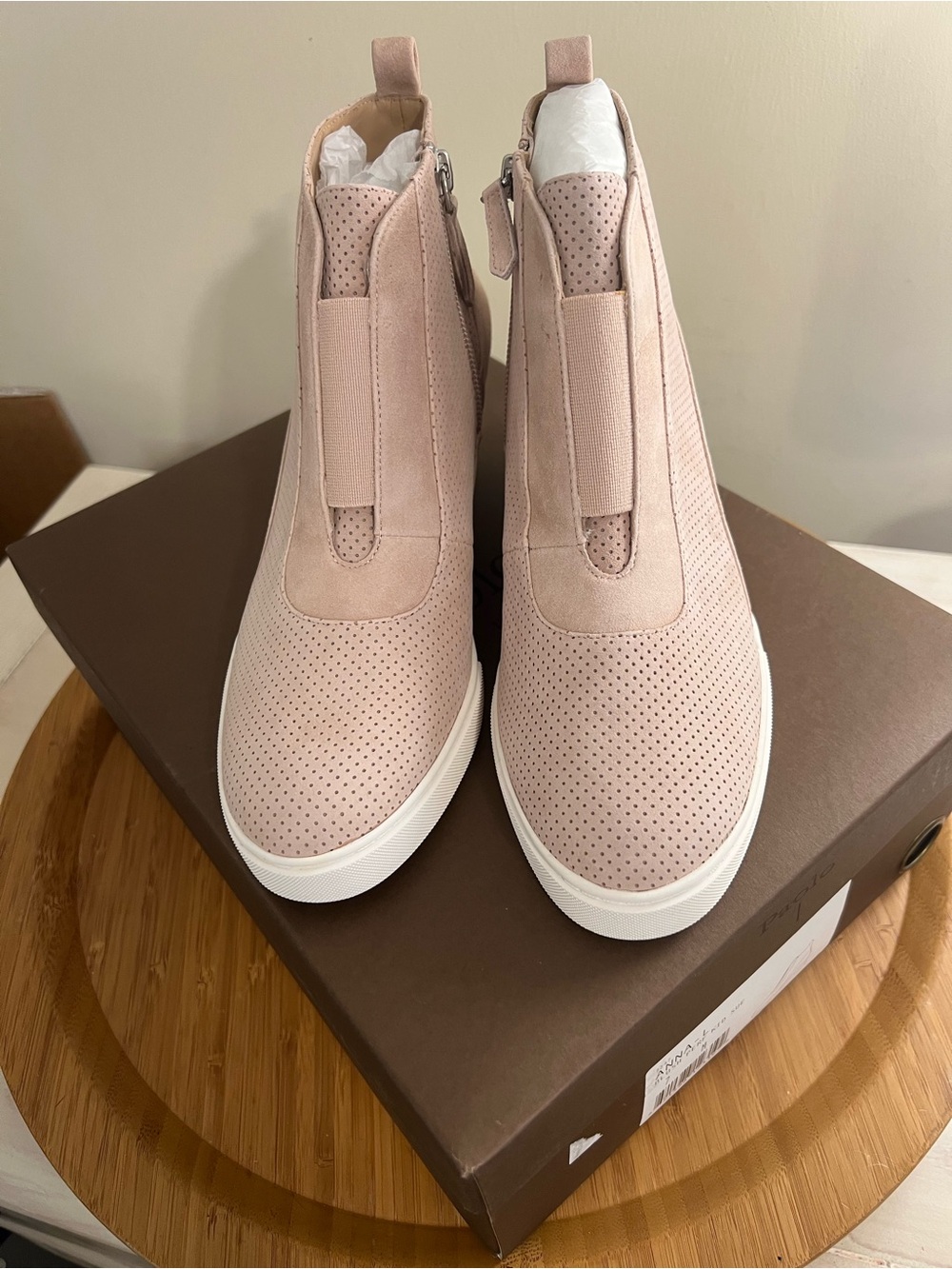 Linea Paolo Anna-L Blush High-Top Wedge Booties in Blush Pink Size 7 New in box